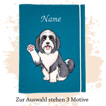 Dokumentenhülle für die Hunderasse Bearded Collie blau